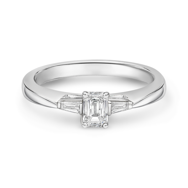 Emerald Cut Diamond Ring and Tapered Baguette Side Stones