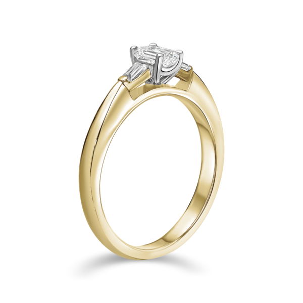 Emerald Cut Diamond Ring and Tapered Baguette Side Stones - Image 2