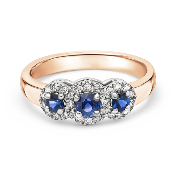 Sapphire and Diamond Three Stone Cluster Ring - Image 3