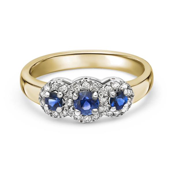 Sapphire and Diamond Three Stone Cluster Ring - Image 2