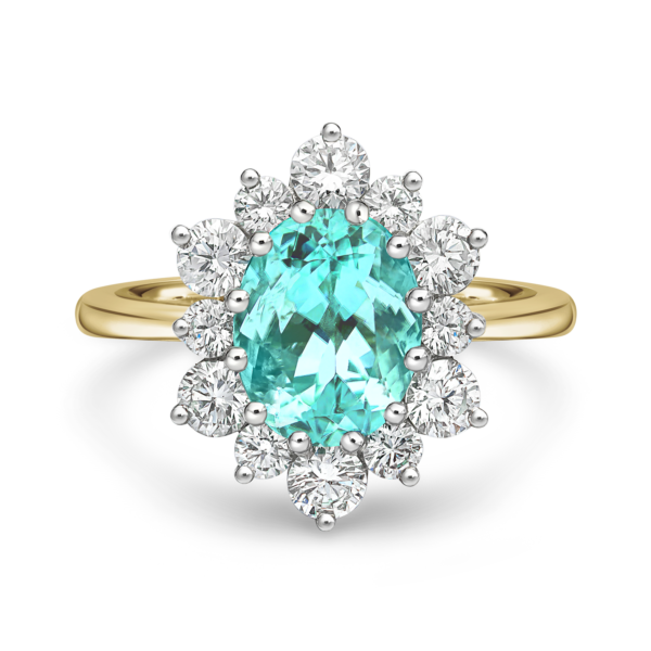 Paraiba Tourmaline Diamond Clustered Dress Ring - Image 2