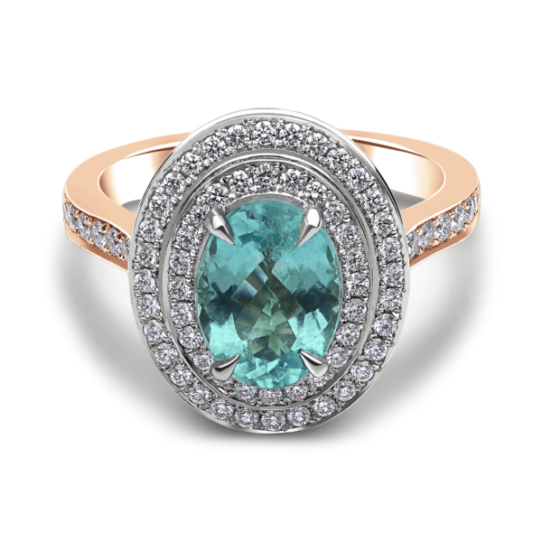 Oval Paraiba and Diamond Halo Dress Ring - Image 2