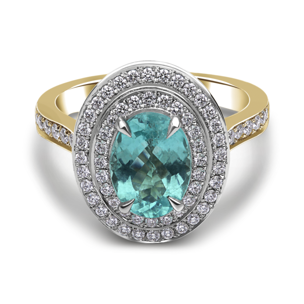 Oval Paraiba and Diamond Halo Dress Ring - Image 3