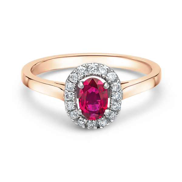 Oval Ruby and Diamond Halo Ring - Image 3