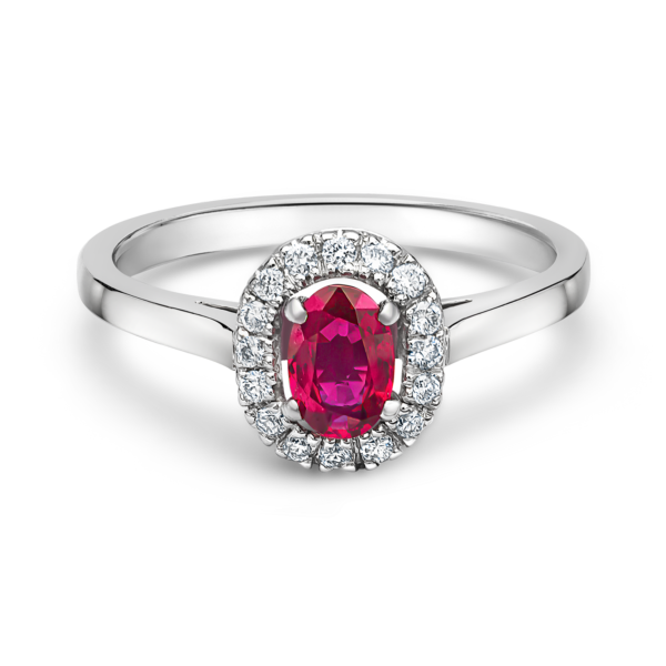 Oval Ruby and Diamond Halo Ring
