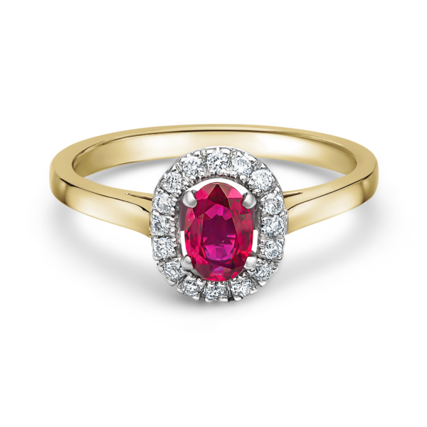 Oval Ruby and Diamond Halo Ring - Image 2