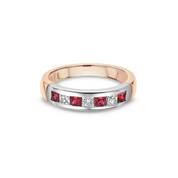 Princess Cut Diamond and Ruby Channel Set Half Eternity Ring - Image 3
