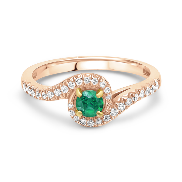 Emerald and Diamond Twisted Halo Ring - Image 2