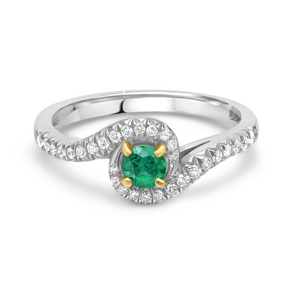 Emerald and Diamond Twisted Halo Ring - Image 3