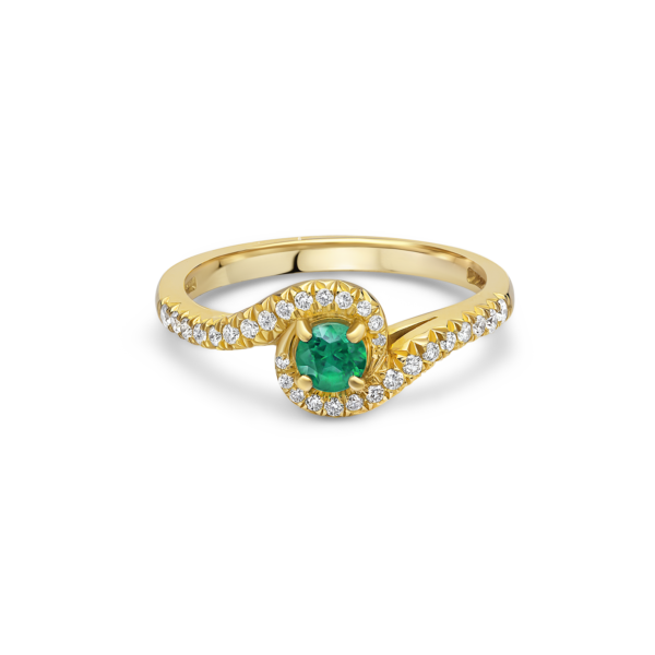 Emerald and Diamond Twisted Halo Ring