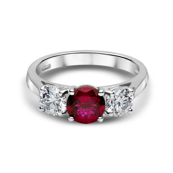Ruby "Emilia" Three Stone Diamond Ring