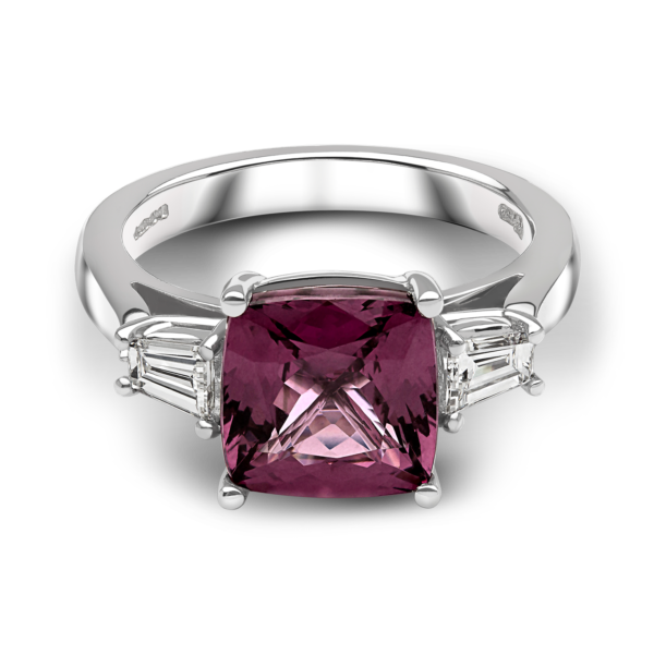 Red Spinel and Diamond Three Stone Ring