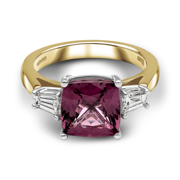 Red Spinel and Diamond Three Stone Ring - Image 2