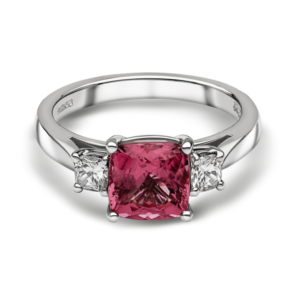 Pink Spinel and Diamond Three Stone Ring
