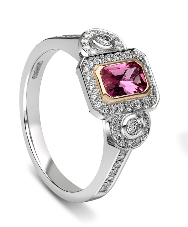 Pink Sapphire and Diamond Ring