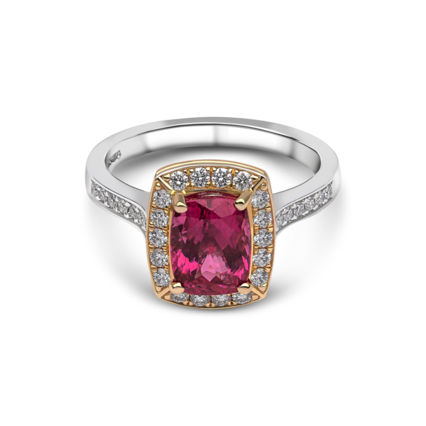 Pink Spinel Halo Cluster Ring