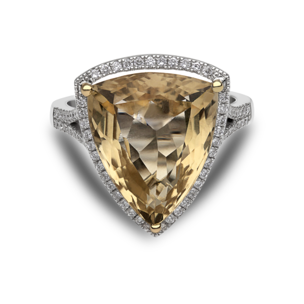 Trillion Yellow Topaz Halo Ring 7.36ct