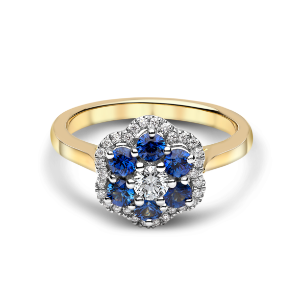 Sapphire and Diamond Cluster Ring
