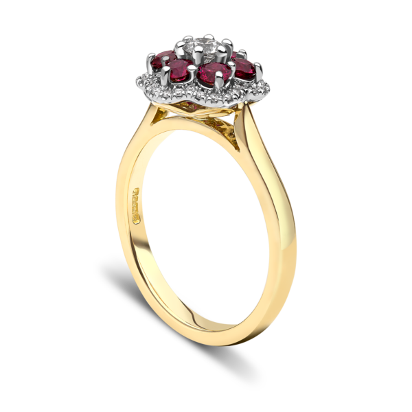 Ruby and Diamond Cluster Ring - Image 2