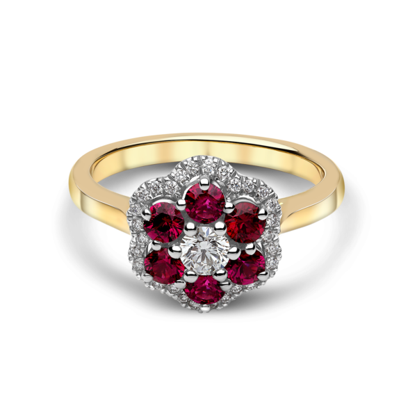 Ruby and Diamond Cluster Ring