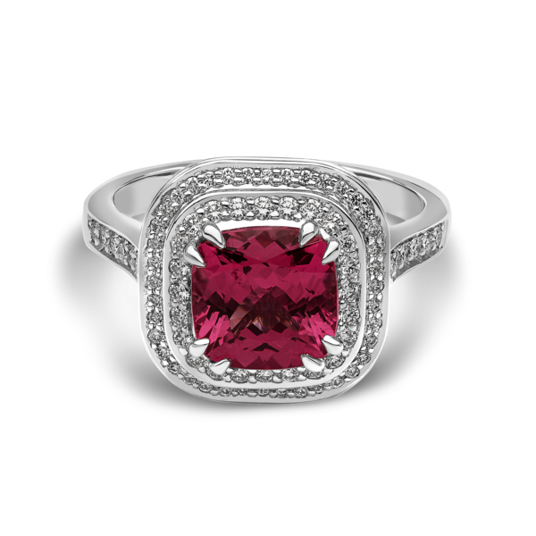 Square Pink Spinel Double Halo Dress Ring