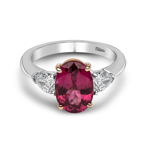 Oval Red Spinel and Pear Shaped Diamonds