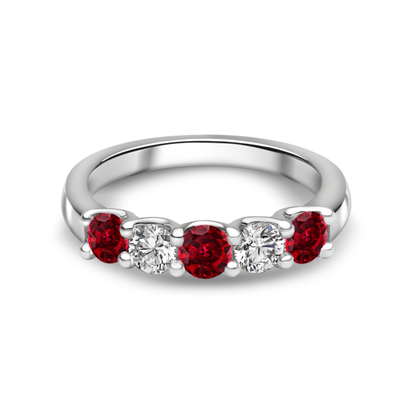 5 stone Ruby and Diamond Half Eternity Ring - Image 3
