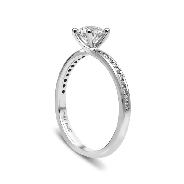 "The Avon" Solitaire Ring with Diamond Set Shoulders - Image 2