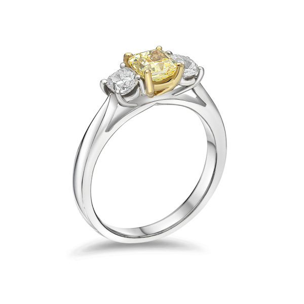 Fancy Yellow Radiant Cut Three Stone Dress Ring - Image 2