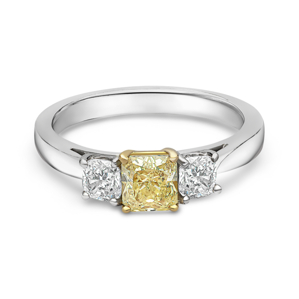 Fancy Yellow Radiant Cut Three Stone Dress Ring