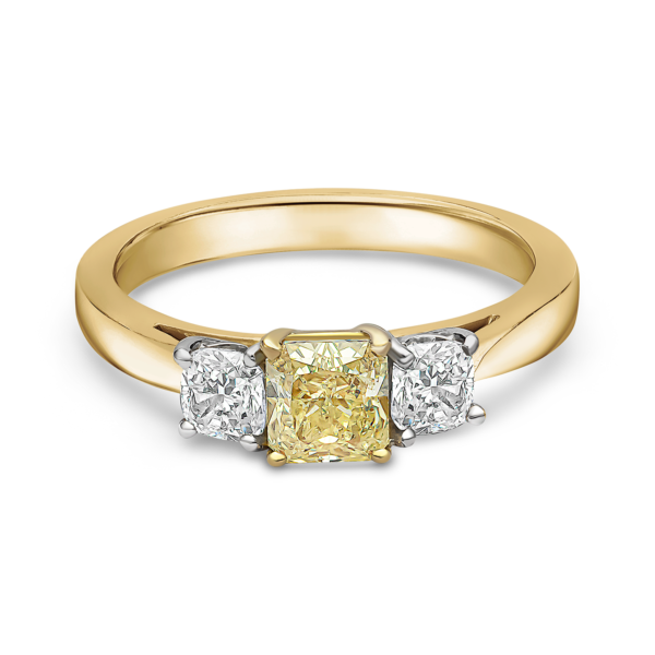 Fancy Yellow Radiant Cut Three Stone Dress Ring - Image 3