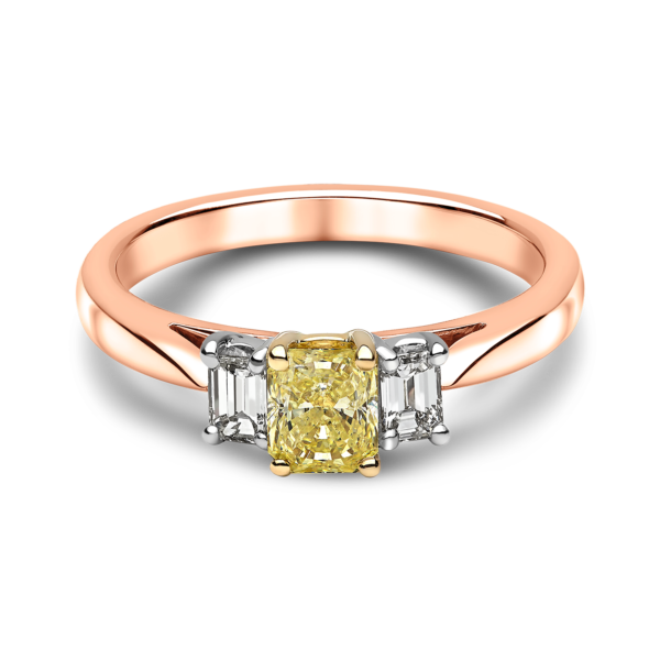 Fancy Yellow Radiant Cut Diamond Three Stone Ring - Image 2