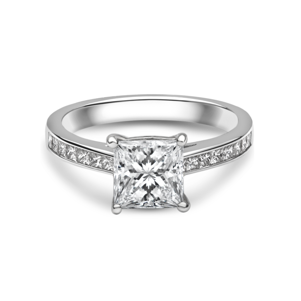 Metropolitan Skyline Princess Cut Solitaire Ring with Diamond Shoulders - Image 3
