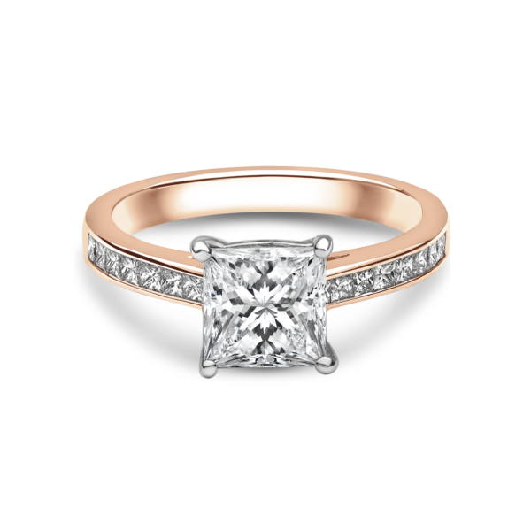 Metropolitan Skyline Princess Cut Solitaire Ring with Diamond Shoulders