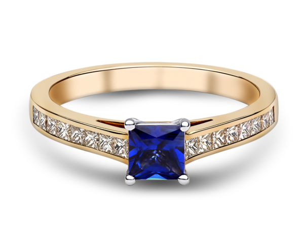 Princess Cut Blue Sapphire Ring with Set Shoulders