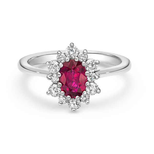 Oval Ruby and Diamond Cluster Ring