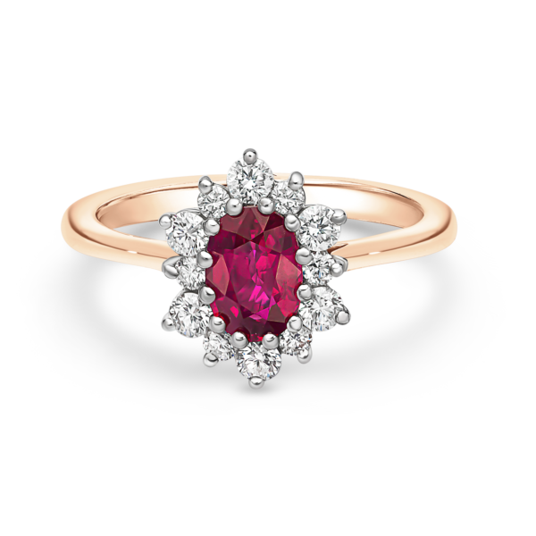 Oval Ruby and Diamond Cluster Ring - Image 2