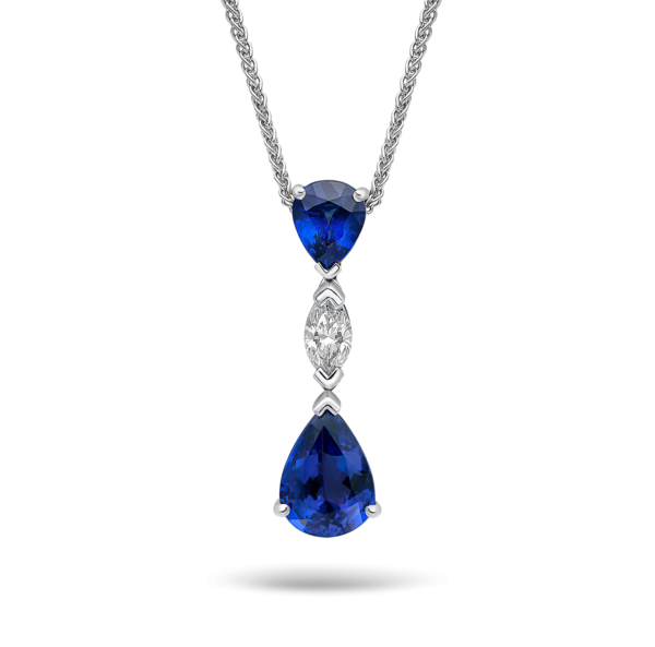 Pear Shape Sapphire and Diamond Drop Pendant